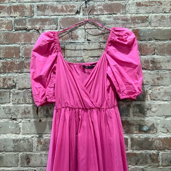 Zara Pink Puff Sleeve Midi Maxi Dress in Fuschia Pink Size XS - Picture 9 of 13